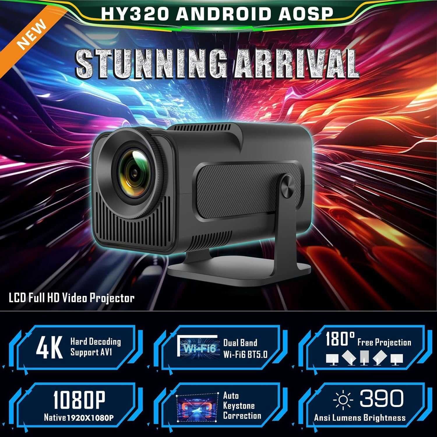 Проектор Magcubic HY320 10000 лумена, WiFi 6,  180°, Android 11...