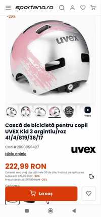 Casca noua ciclism copii UVEX KID 3, silver-rose, marimea 55-58 cm