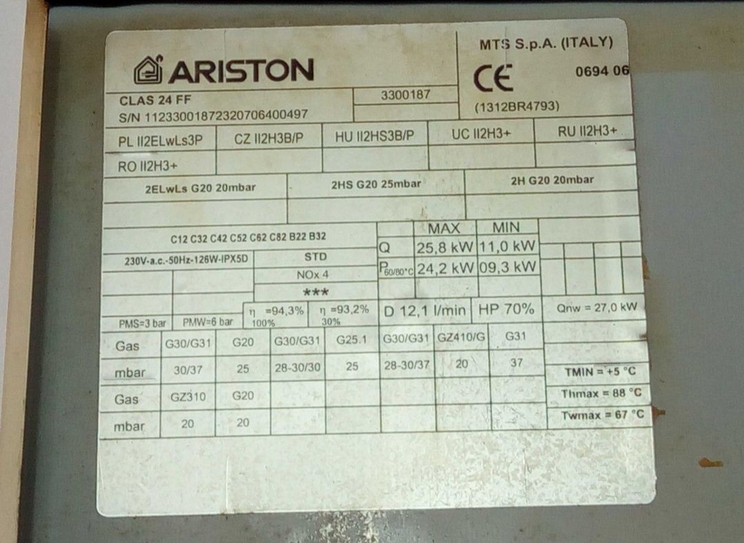 Piese centrală termică Ariston clas 24 ff