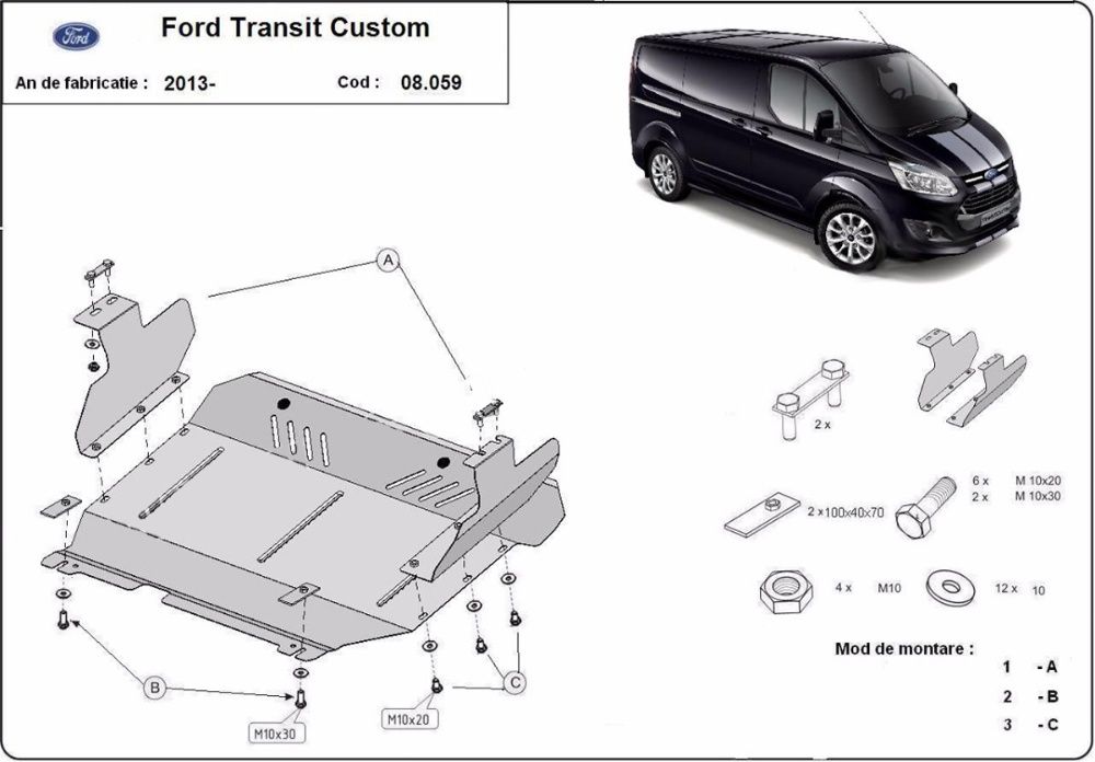 Scut motor metalic pentru Ford Transit 2001-prezent - otel 2mm