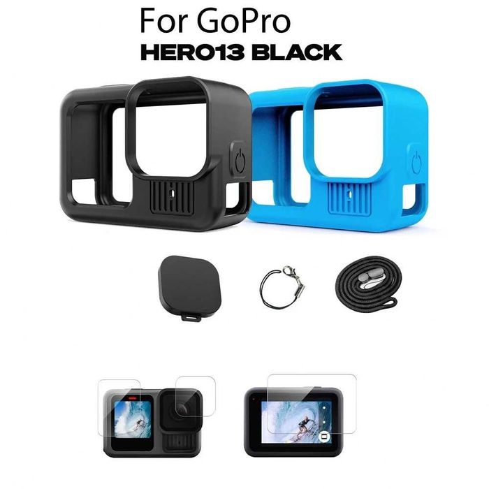 Husa silicon + protectie obiectiv + folii sticla display GoPro Hero 13