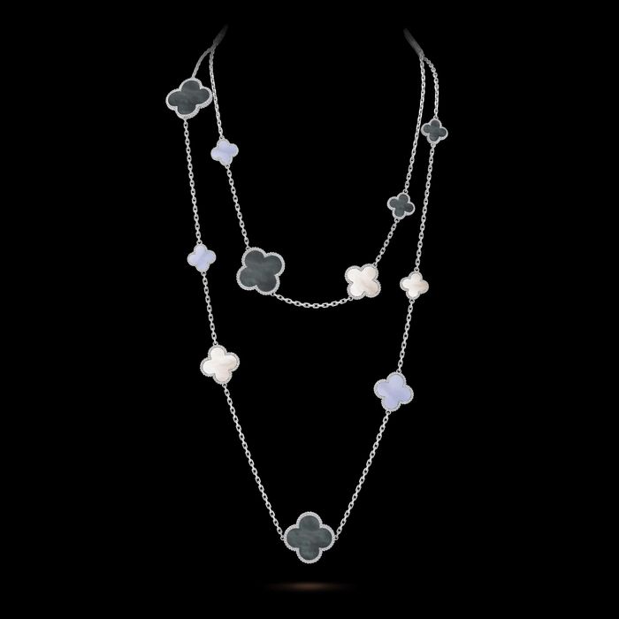 Van Cleef & Arpels VCA Silver Mother 16 Motifs Alhambra Дамско Колие