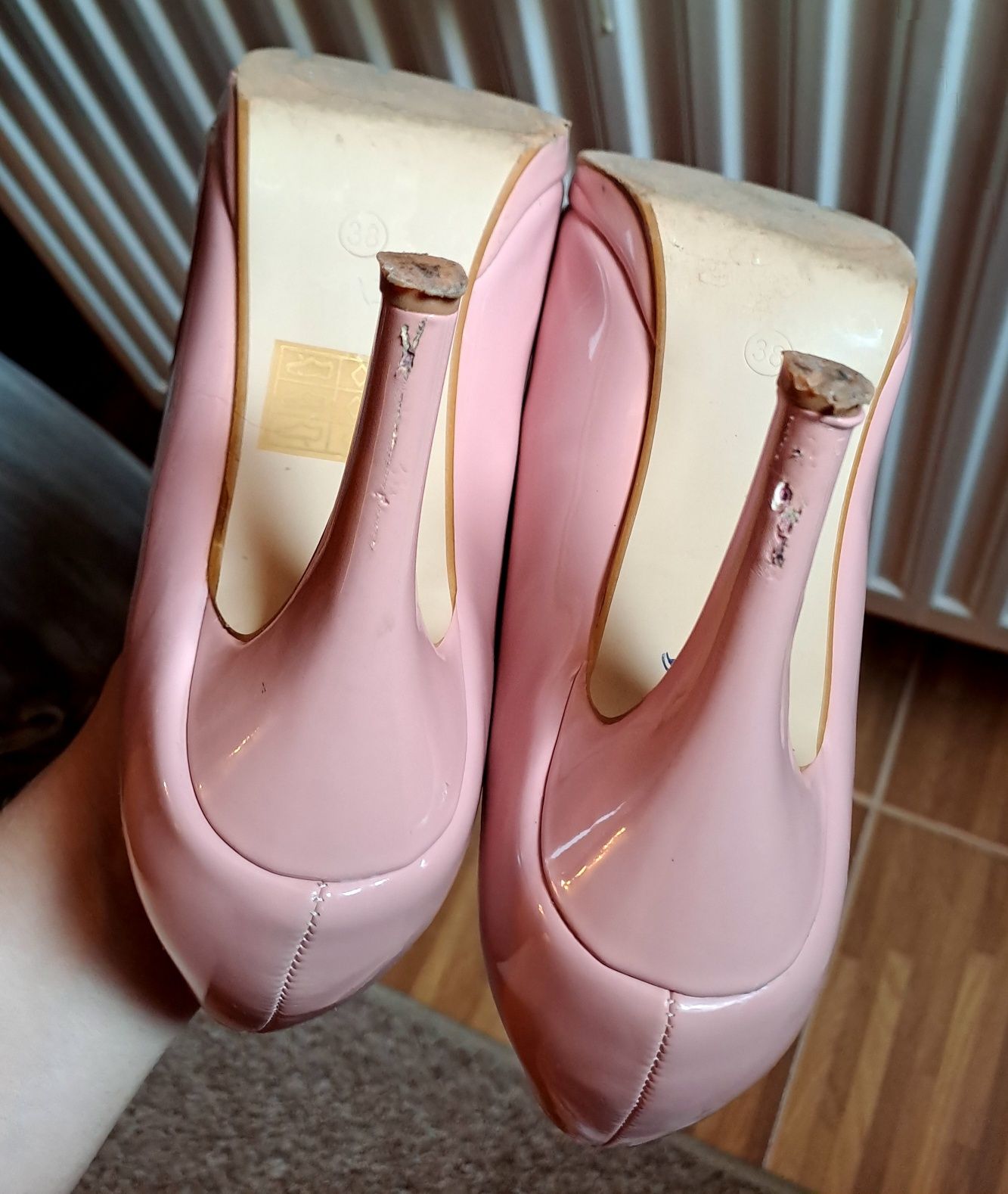 Pantofi peep toe pantofi lac roz pudră ft confortabili