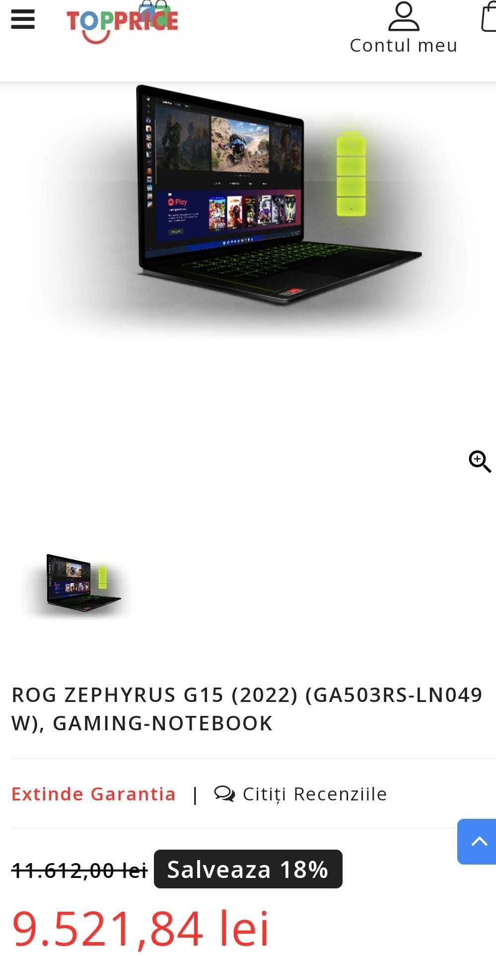 Asus Rog Zephyrus G15  RTX3060 RYZEN 7 6800