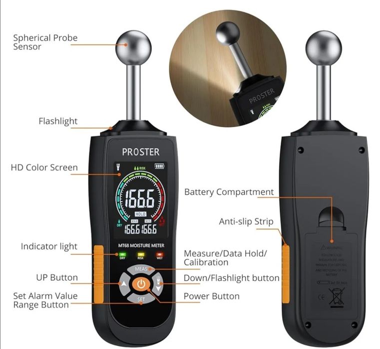 Детектор за стени, дърво, зидария, бетон, гипс,плочки, строителни мате