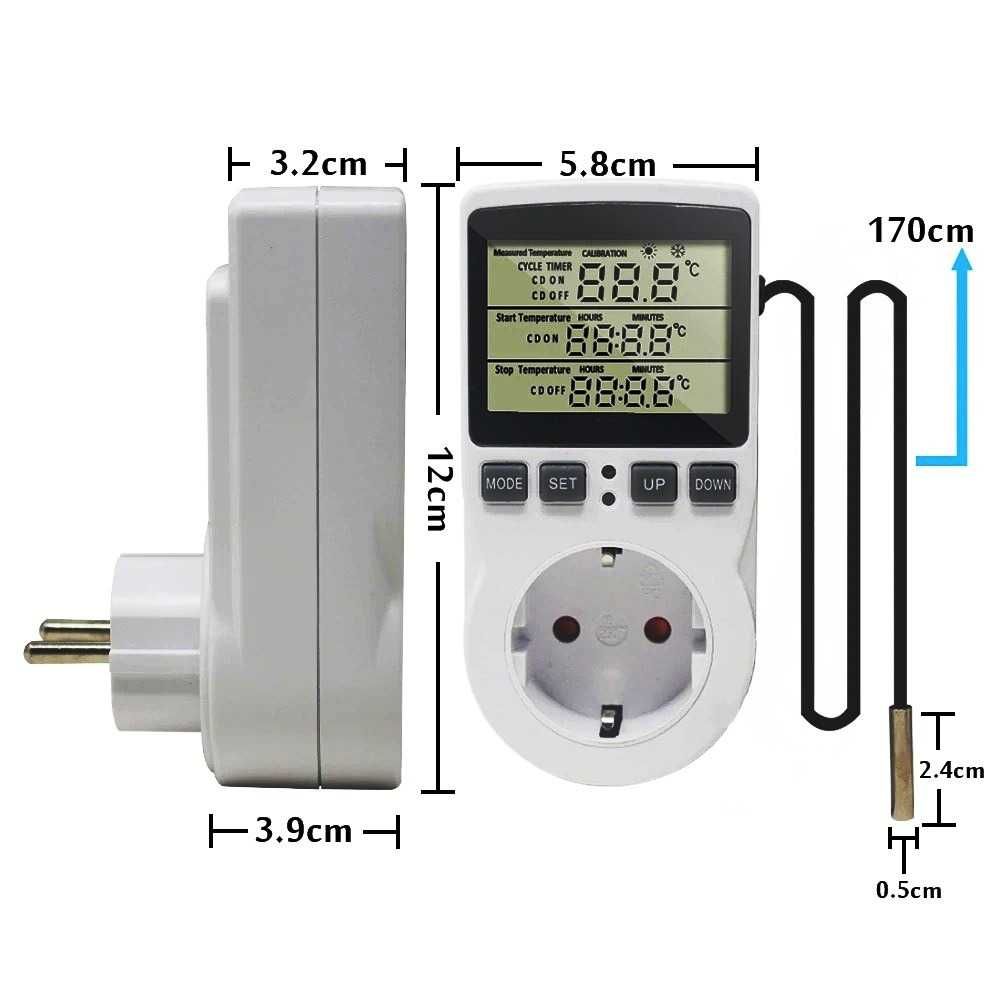 Терморегулятор-розетка с циклическим таймером, 16 А, 3600 Вт