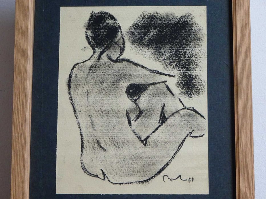 Corneliu Baba, ’Nud meditand’ | Tablou vechi, carbune pe hartie