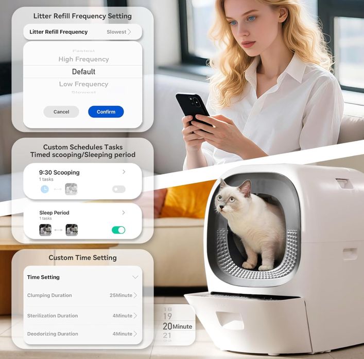 робот за котешка тоалетна с автоматично пълнене и самопочистване
