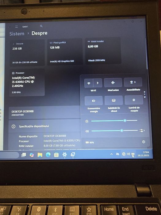 Laptop Lenovo X270, display 12,5 , i5-6300, ram 8gb, ssd 256gb, bat 4h