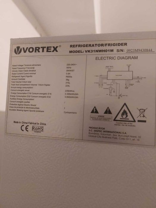 Combina frigorifica VORTEX VK31NWH01M, NO FROST