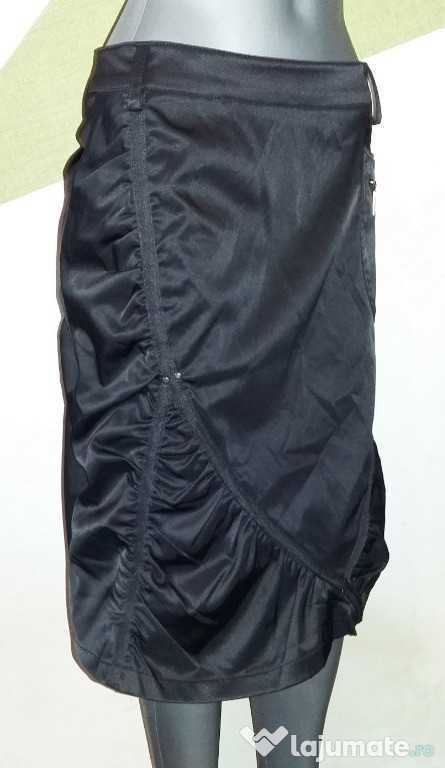 Fusta midi gotica neagra drapata asimetric Maxi lunga neagra crapatura