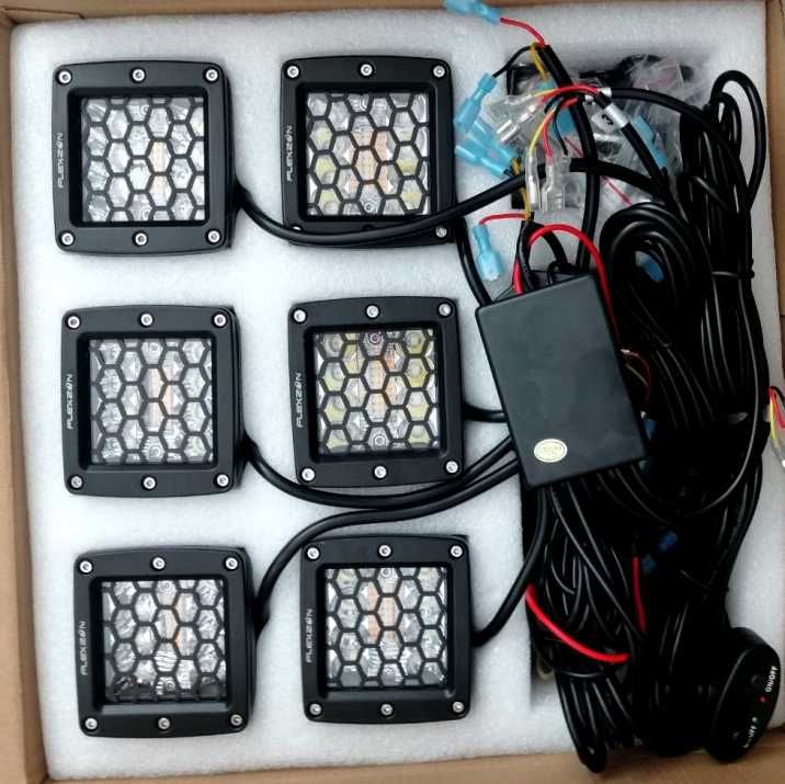 Комплект 6 броя LED Диодни халогени с аварийна светлина блиц офроуд