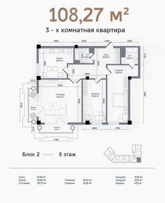 Срочно продается квартира на City Life ор-р Пирамид 108м2 8-9 этажи