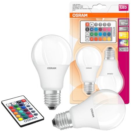 Set 2 becuri led Rgb Osram 9W,E27,lumina calda,806Lm,cu 2 telec,4ani g