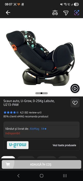 Scaun auto U-grow- fixare centura, fara isofix