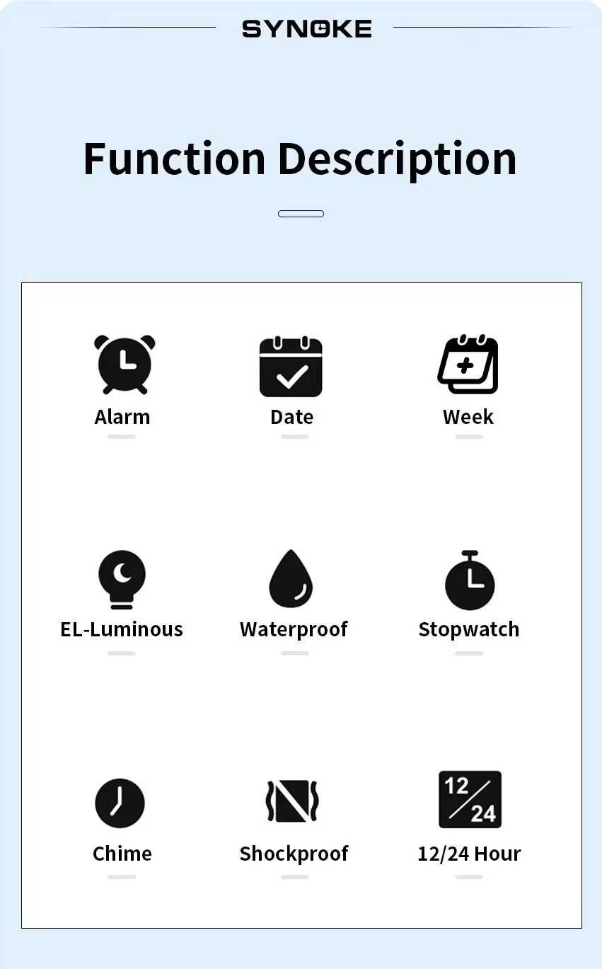Ceas Digital Sinoke, Sport, Ecran Luminos, Multifuncțional, NOU