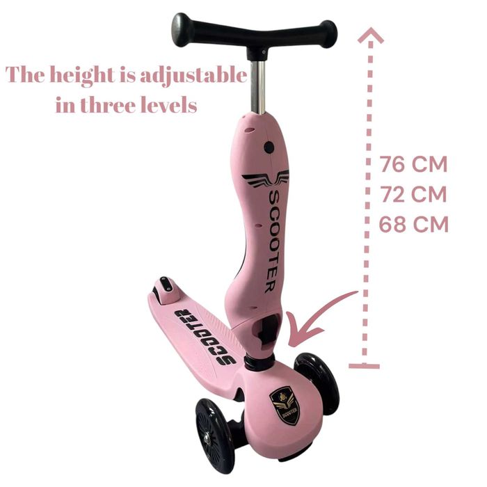 Trotineta 2in1 transformabila in tricicleta, ajustare 3 dimensiuni,roz