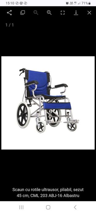 Scaun cu rotile pliabil
