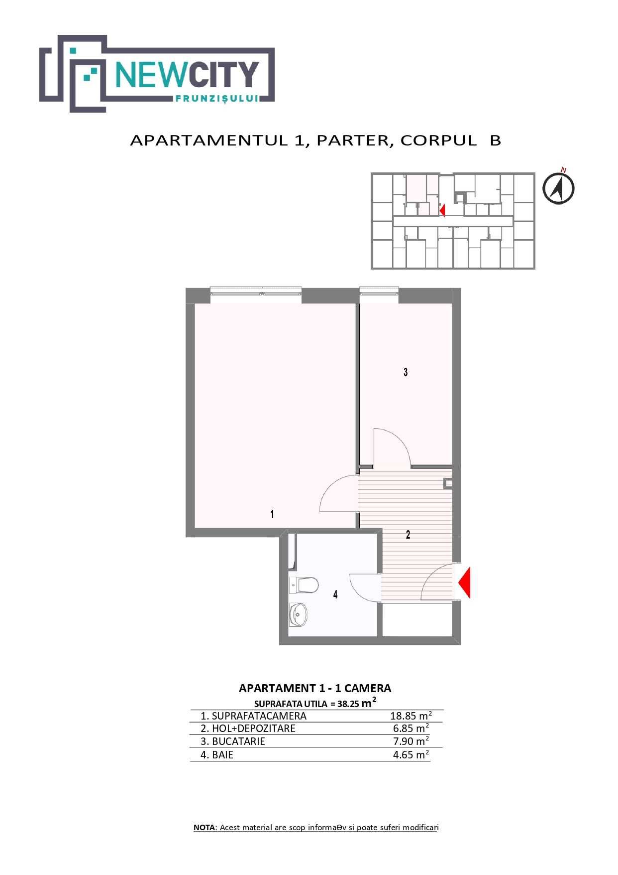 Apartament cu o camera si bucatarie separata FINISAT COMPLET