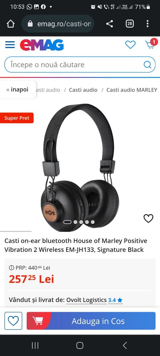 Casti on-ear bluetooth House of Marley Positive Vibration 2 Wireless