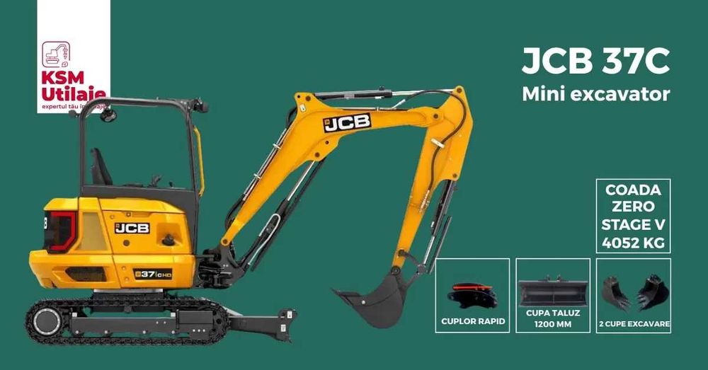 NOU! Mini Excavator JCB 37C Coadă ZERO | 4T | Perkins | Cuplor Hidr.