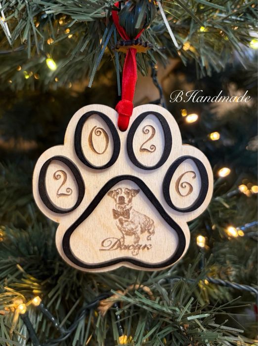 Персонализирани, дървени орнаменти за елха за кучета и котки