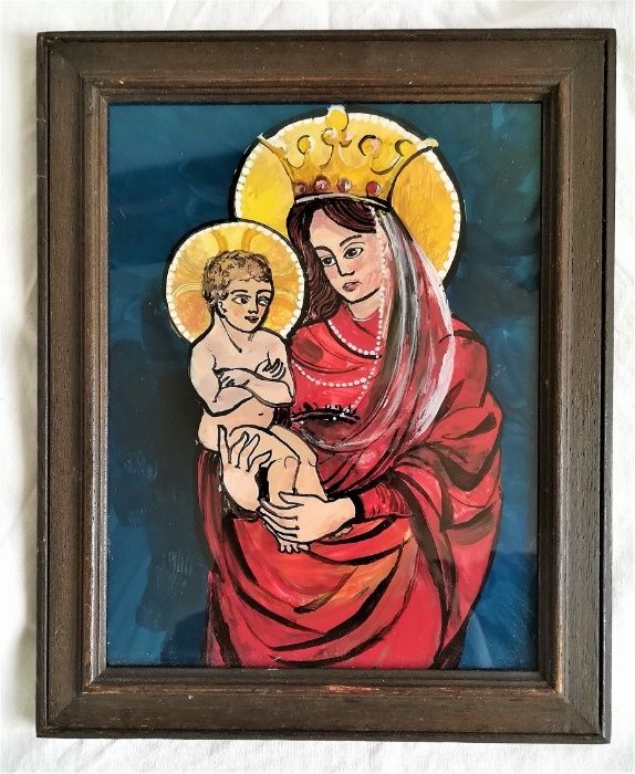 мадона младенец стъклопис ретро икона