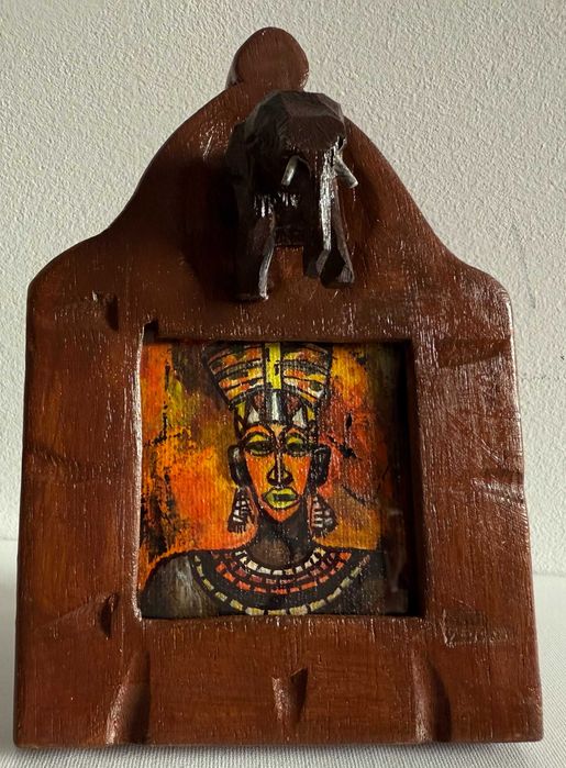 Cadou tablou original intitulat SEF DE TRIB,rama originala din Africa