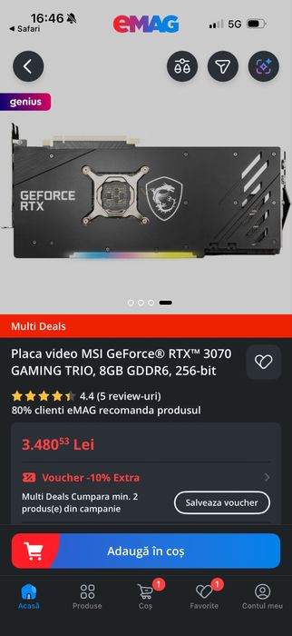 Placa video MSI GeForce Nvidia  RTX 3070 Trio Plus 8G LHR, noua !