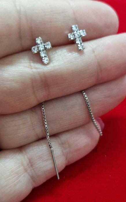 AG185, cercei argint 925,noi/marcati, lant cu cruciulite