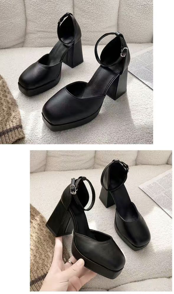 Черные модные туфли на каблуке