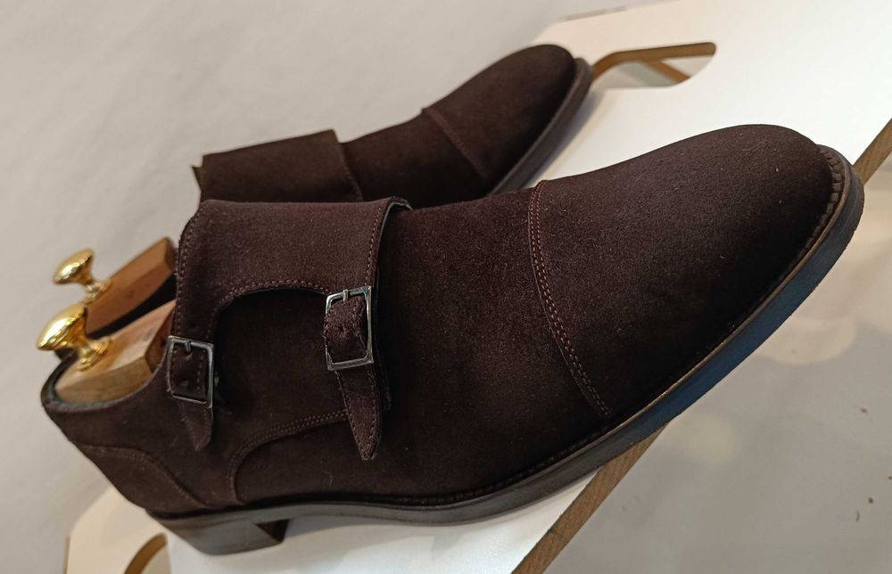 Pantofi monk 41 41.5 lucrati manual Boggi Milano piele naturala suede