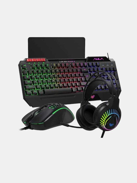 Игровой набор AULA T650 4в1 -клавиатура, мышь, коврик, наушникиRUS/ENG