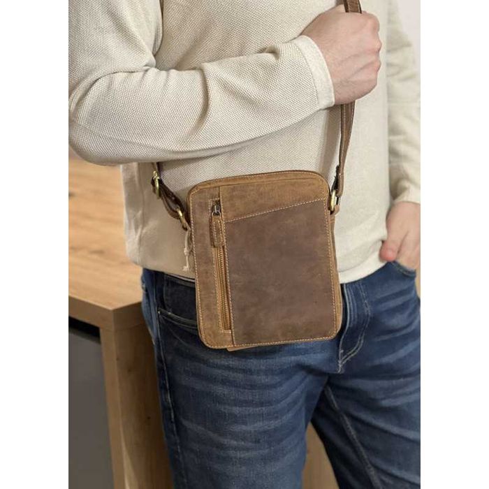 Borseta de Umar din Piele naturala Hunter Vintage Handmade Maro/Coniac