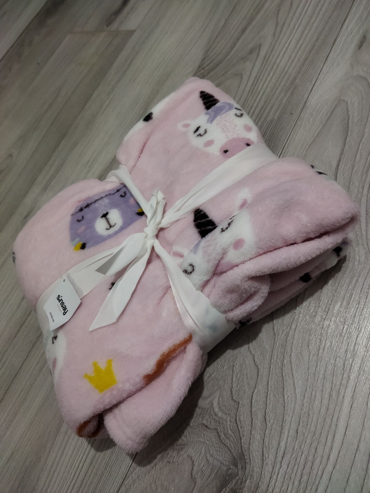 Pătura noua pufoasa roz pentru bebeluși fetițe ursuleț unicorni Sinsay
