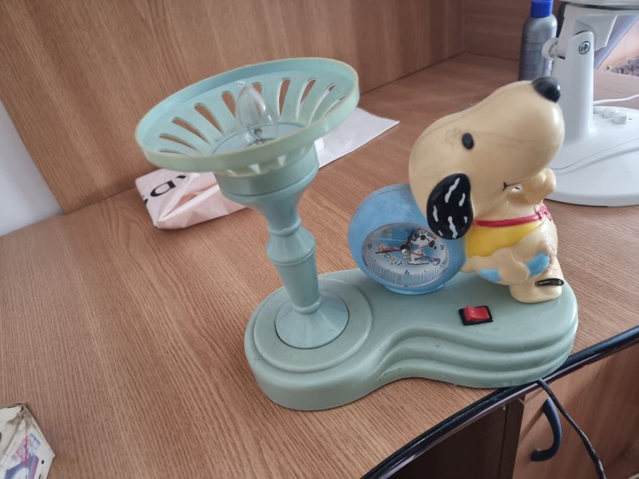 Veioza vintage veche copii la priza cu ceas pe baterii