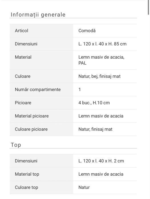 Comoda natalie cu 4 sertare Mobexpert