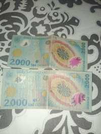 2 bacnote eclipsa 2000 lei,anul 1999, serie 004 si 007