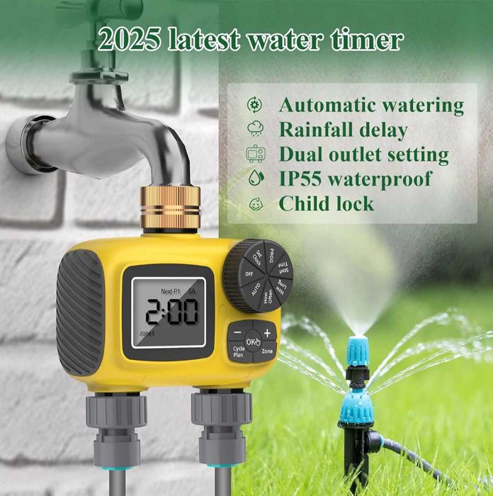 Комплект за градинско капково напояване двупортов таймер програми