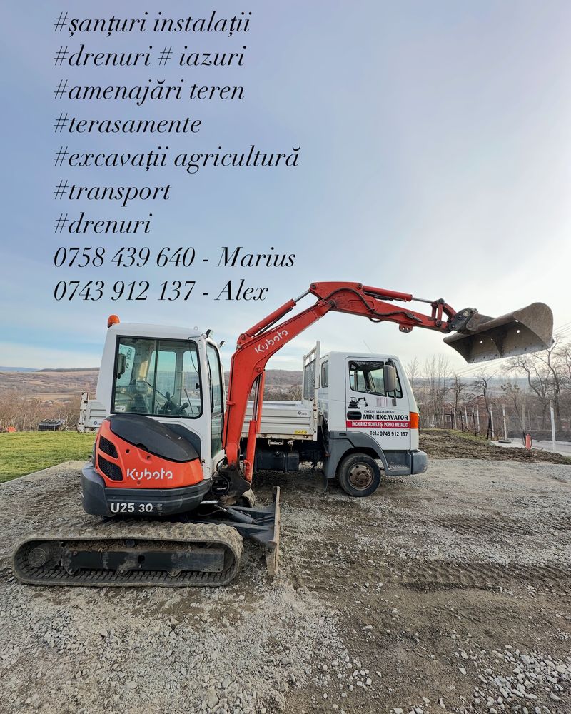Lucrari cu miniexcavator si transport basculabil