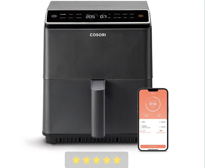 Фритюрник с горещ въздух Cosori Dual Blaze CAF-P583S, 6.4L, Черен