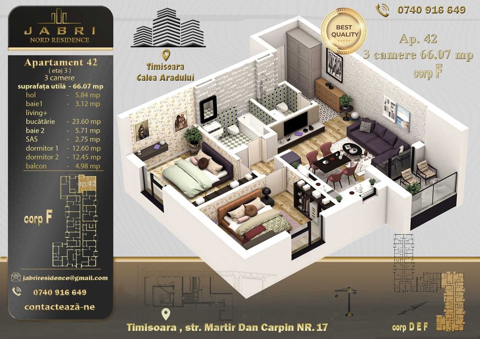 PROMOTIE ! Apartament cu 3 camere langa Iulius Town (2000 eur/mp)
