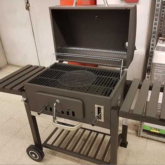Gratar profesional XXL cu grill de fonta, cenusar, roti, termometru et