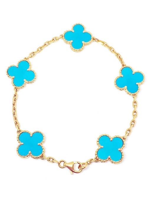 Van Cleef & Arpels VCA Gold Turquoise 5 Motif Alhambra Дамска Гривна