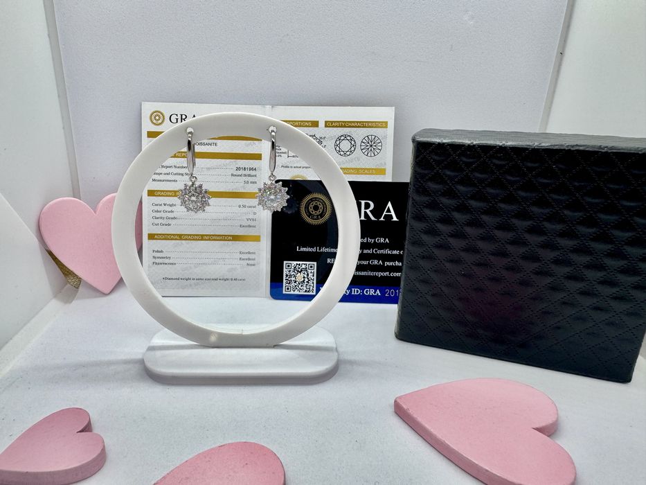 Сребърни обеци с мойсанит (диамант) 0.5 карата