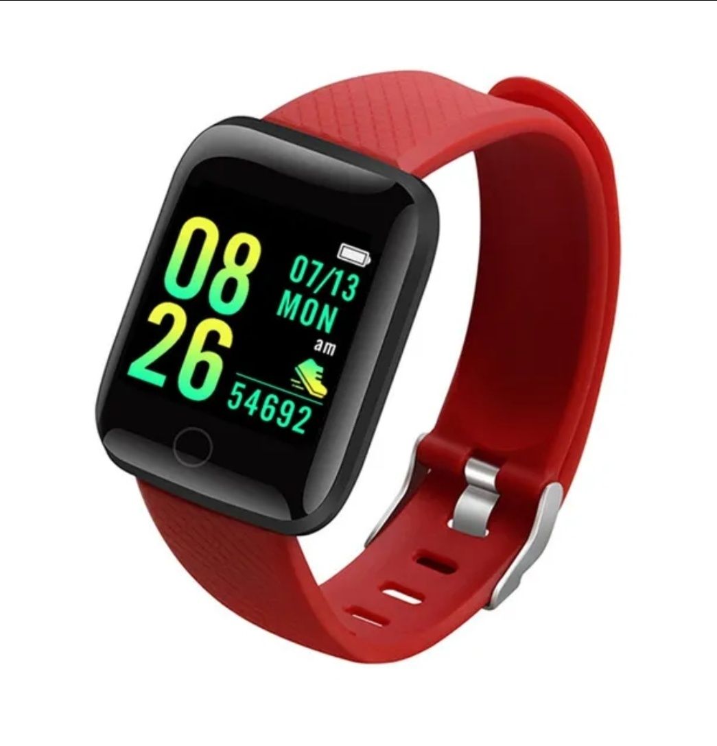 Set smartwatch performant cu 2 curele. Roșu/Negru. USB. Dreptunghiular