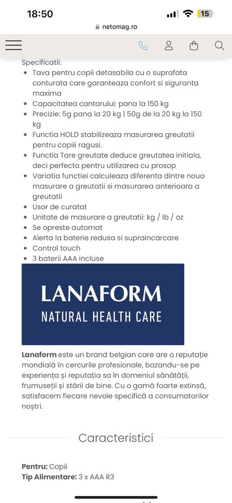 Cantar bebe Lanaform Evolutiv 2 in 1 cu tava detasabila si precizie 5g