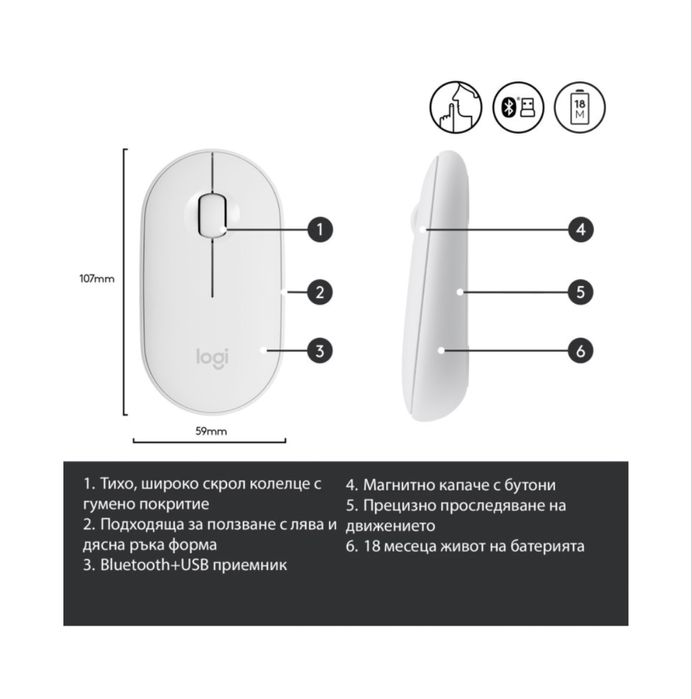 Logitech Pebble m350 бяла мишка