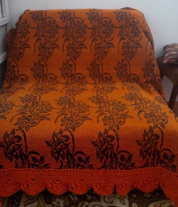 покривка за легло, диван - черно и оранжево - ретро, винтидж - 2 бр.