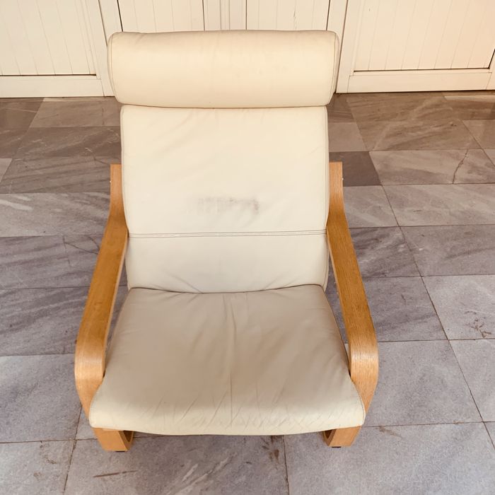 Скандинавско кресло с тапицерия от естествена кожа